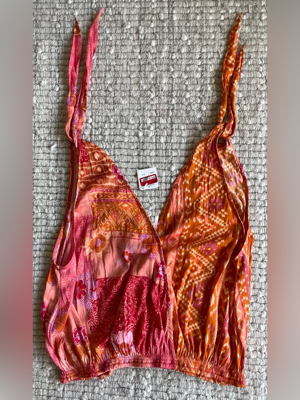 Women’s Pink & Orange Printed Tie-Strap Top